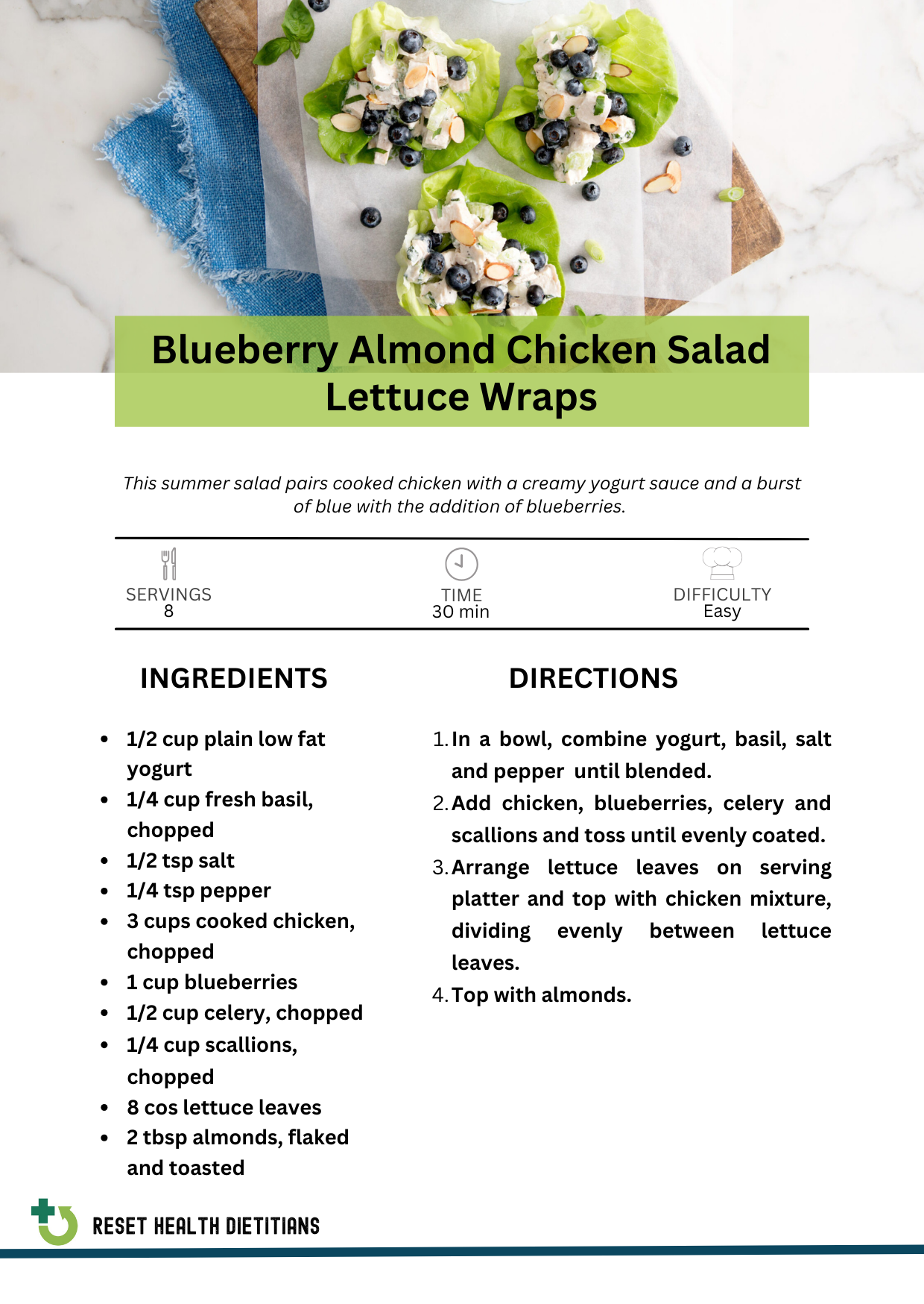 Blueberry Almond Chicken Salad Lettuce Wraps